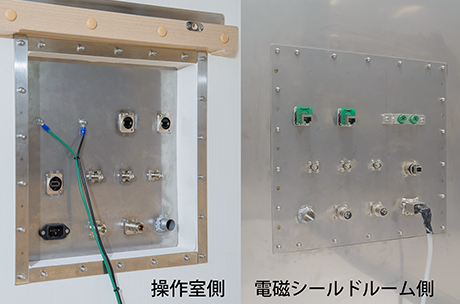 測定機器をコネクタパネルで接続できるシールドルーム